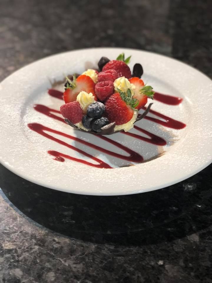 Shropshire Hills Catering Desserts Handmade Chocolate Basket with Vanilla Cream and Berries